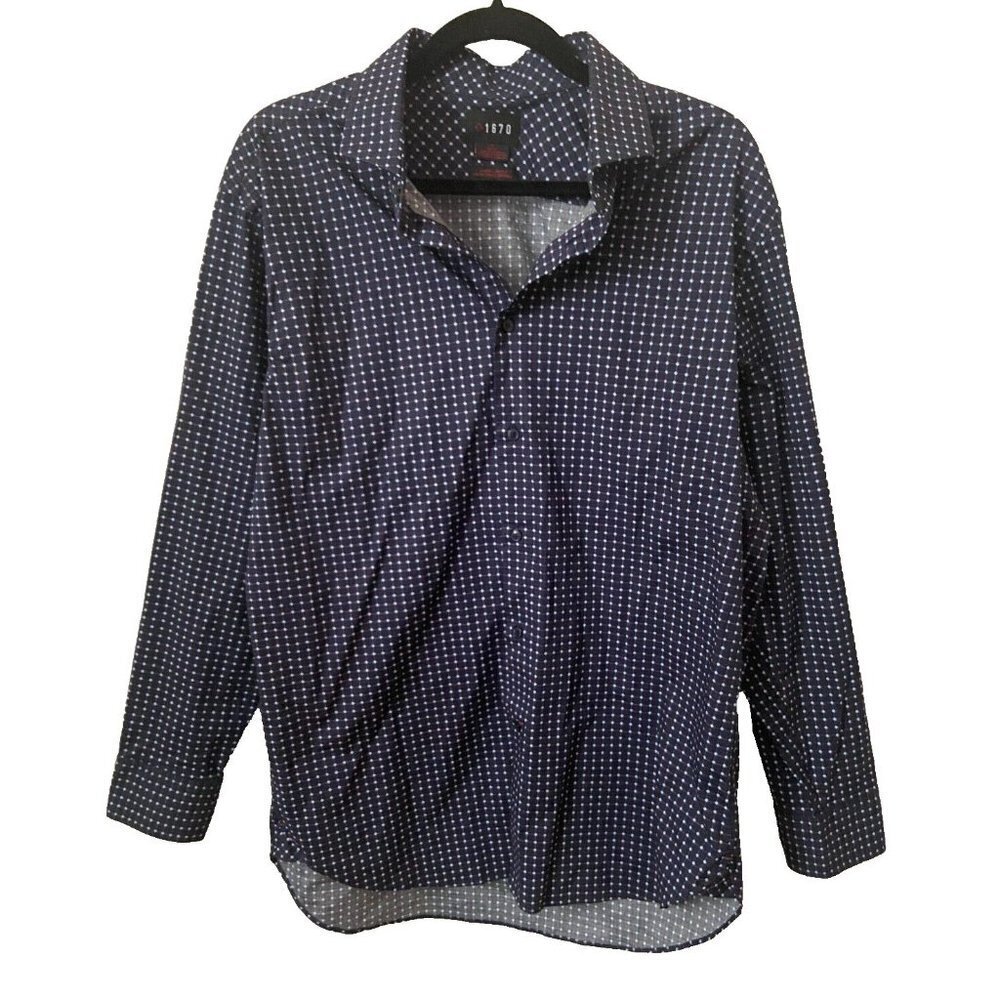 1670 Slim Fit Dress Stretch Navy Blue Shirt Size 17 32/33